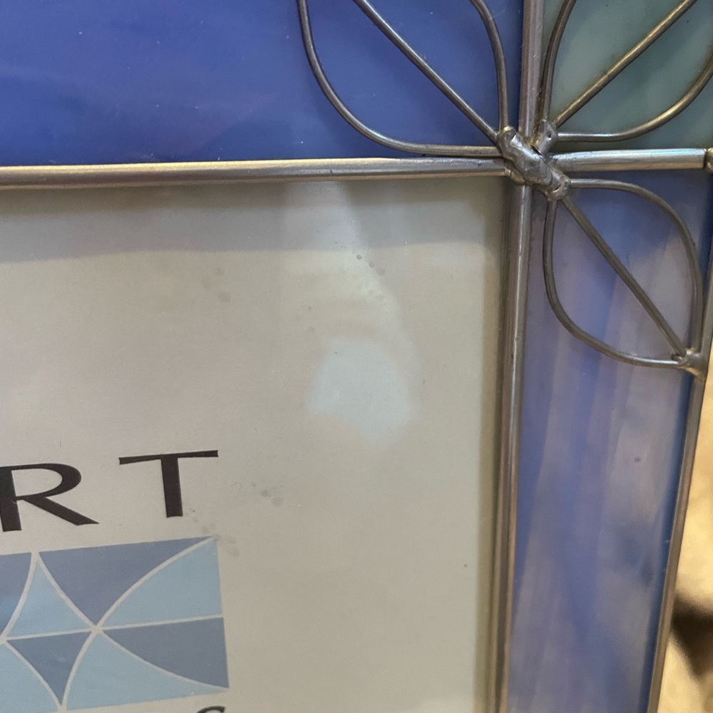 MALDEN Elegant 5x7 Stained Glass Frame, Handmade with metal/glass, blues/silver - Picture 3 of 10